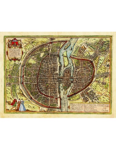 PARIS vers 1572 par BRAUN HOGENBERG - REPRODUCTION d1 CARTE ANCIENNE pas cher