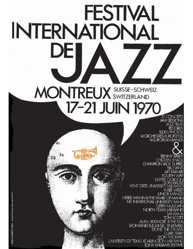 FESTIVAL de JAZZ MONTREUX 1970 Roberto Carra - BELLE AFFICHE OFFICIELLE ORIGINALE 70x100cm france